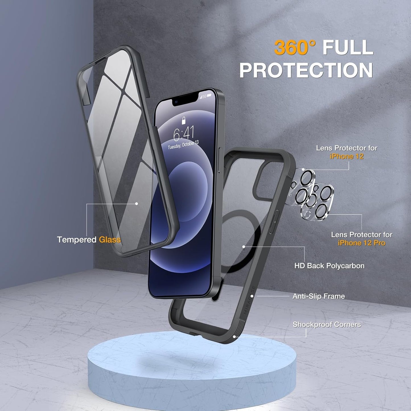 Miracase Magnetic for iPhone 12/12 Pro Case 6.1 inch, (Compatible with MagSafe) Upgrade Full-Body