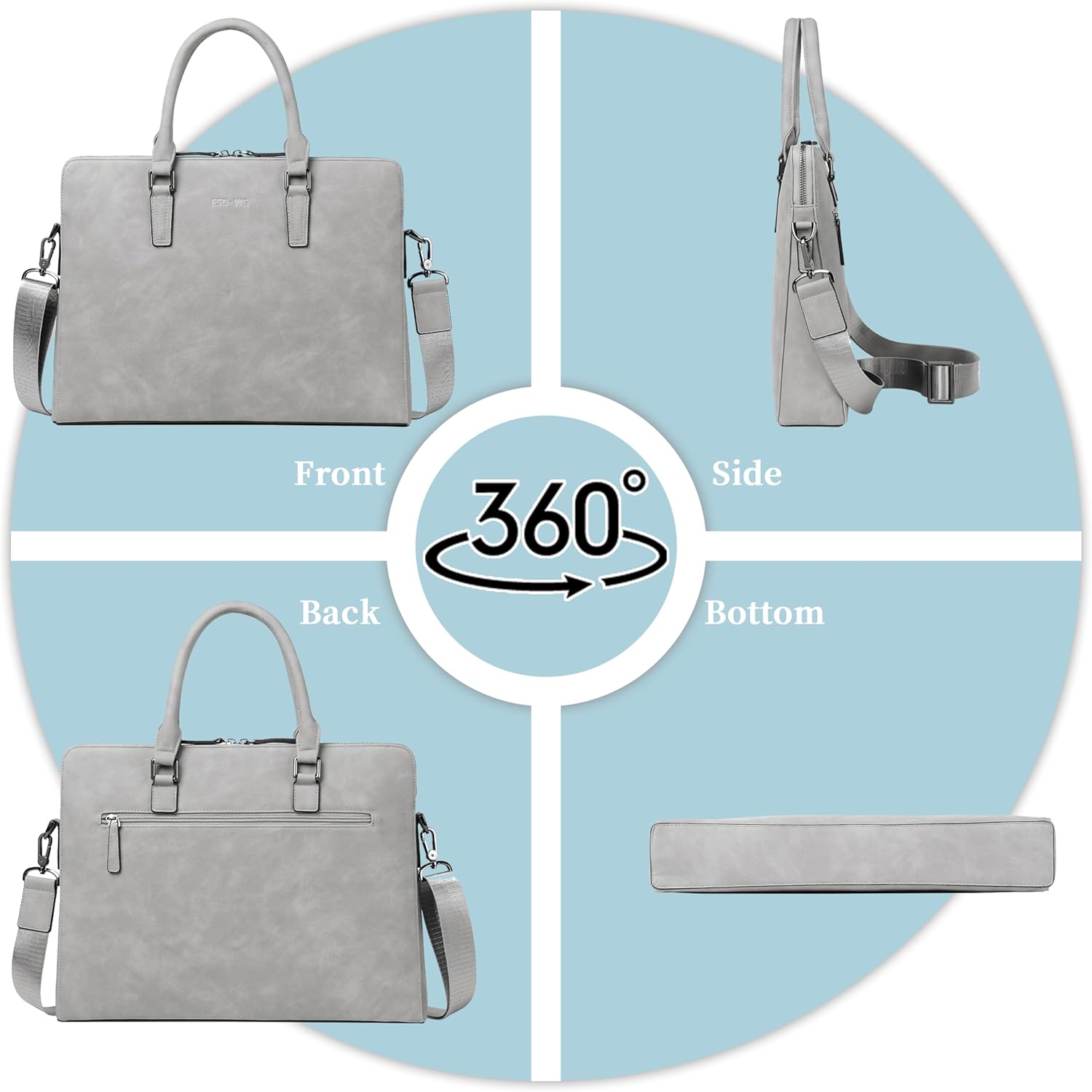 FSD. WG Business Bag Leather Messenger Bag Water Resistant Business Travel Briefcase Handbag