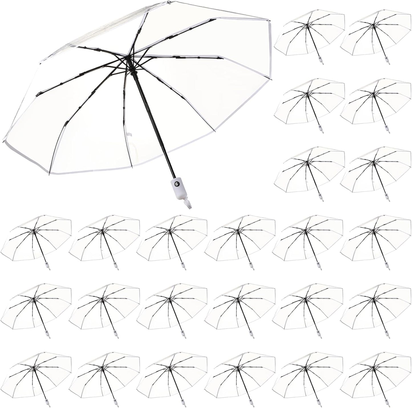 20pcs Clear Umbrellas 42 Inch Foldable Lightweight Transparent Umbrella Automatic Open Transparent Travel Umbrella for Women and Men for Rain Outdoor Wedding