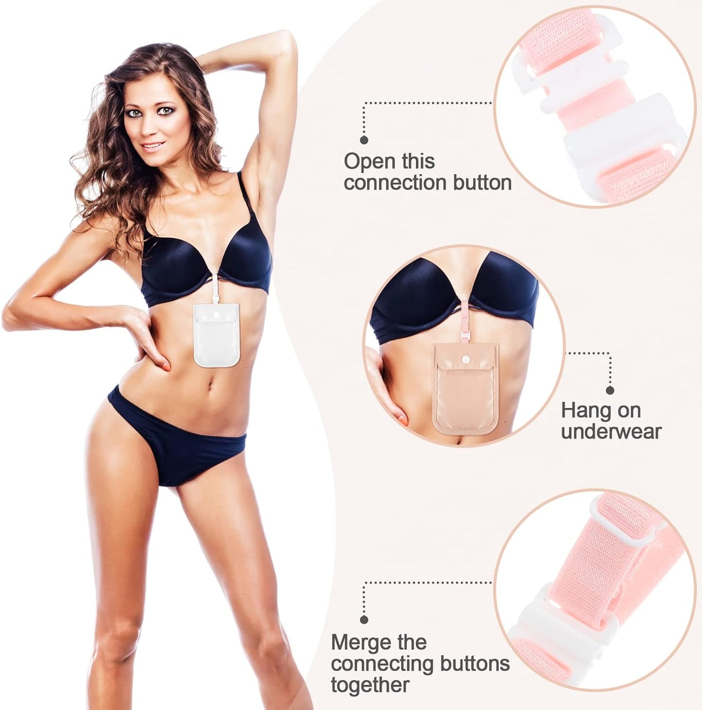 2 Pieces Travel Bra Wallet for Women Hidden Bra Wallet Pickpocket Proof Under Clothes Money Belt Pouch Secret for Passport Money Valuables(4 x 5.4 Inch,White, Pink)