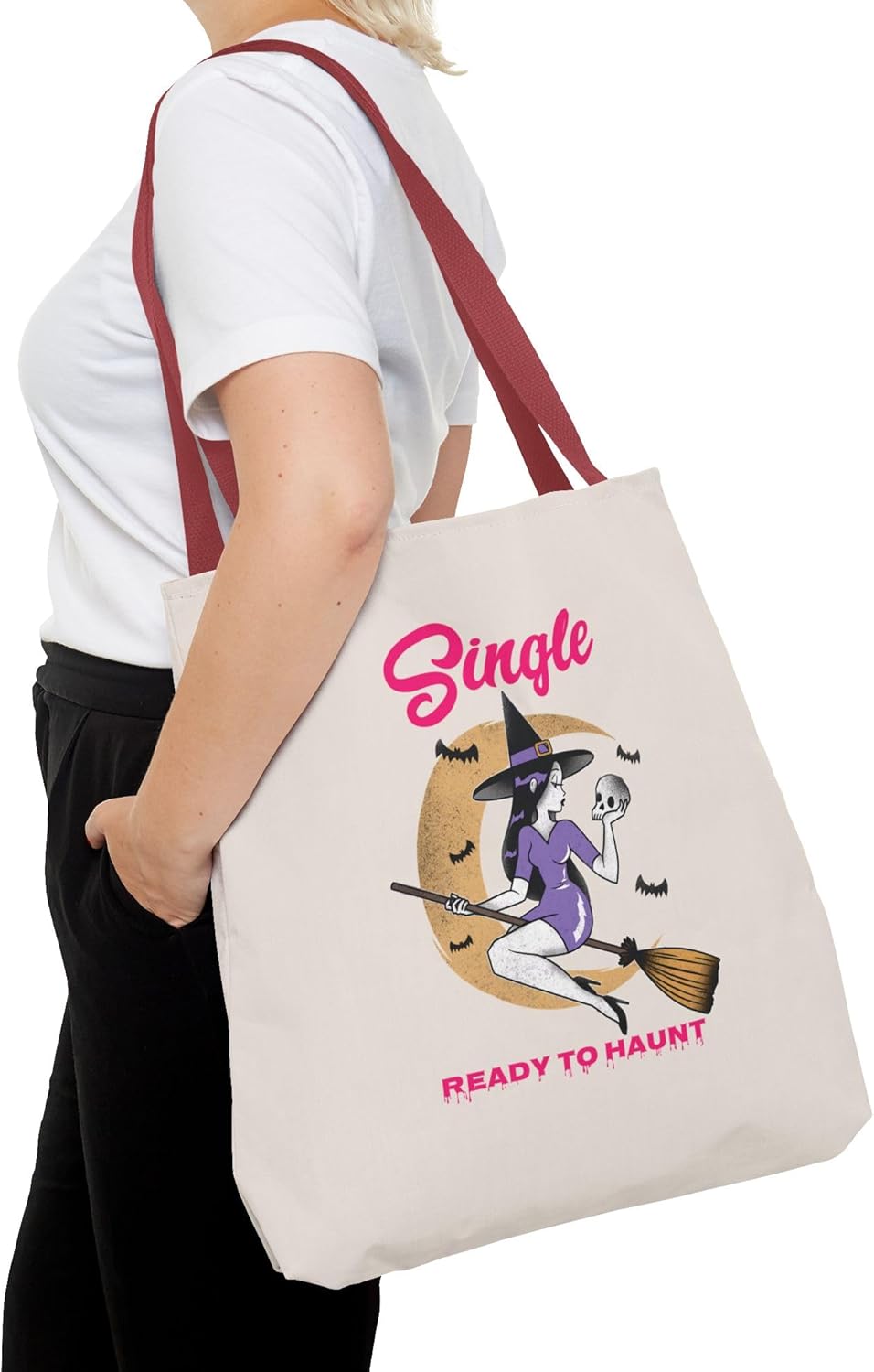 Halloween Tote Bag for Singles, Single and Ready to Haunt, Witchy Tote, Spooky Gift Bag, Fall Vibes, Breakup Gift for her