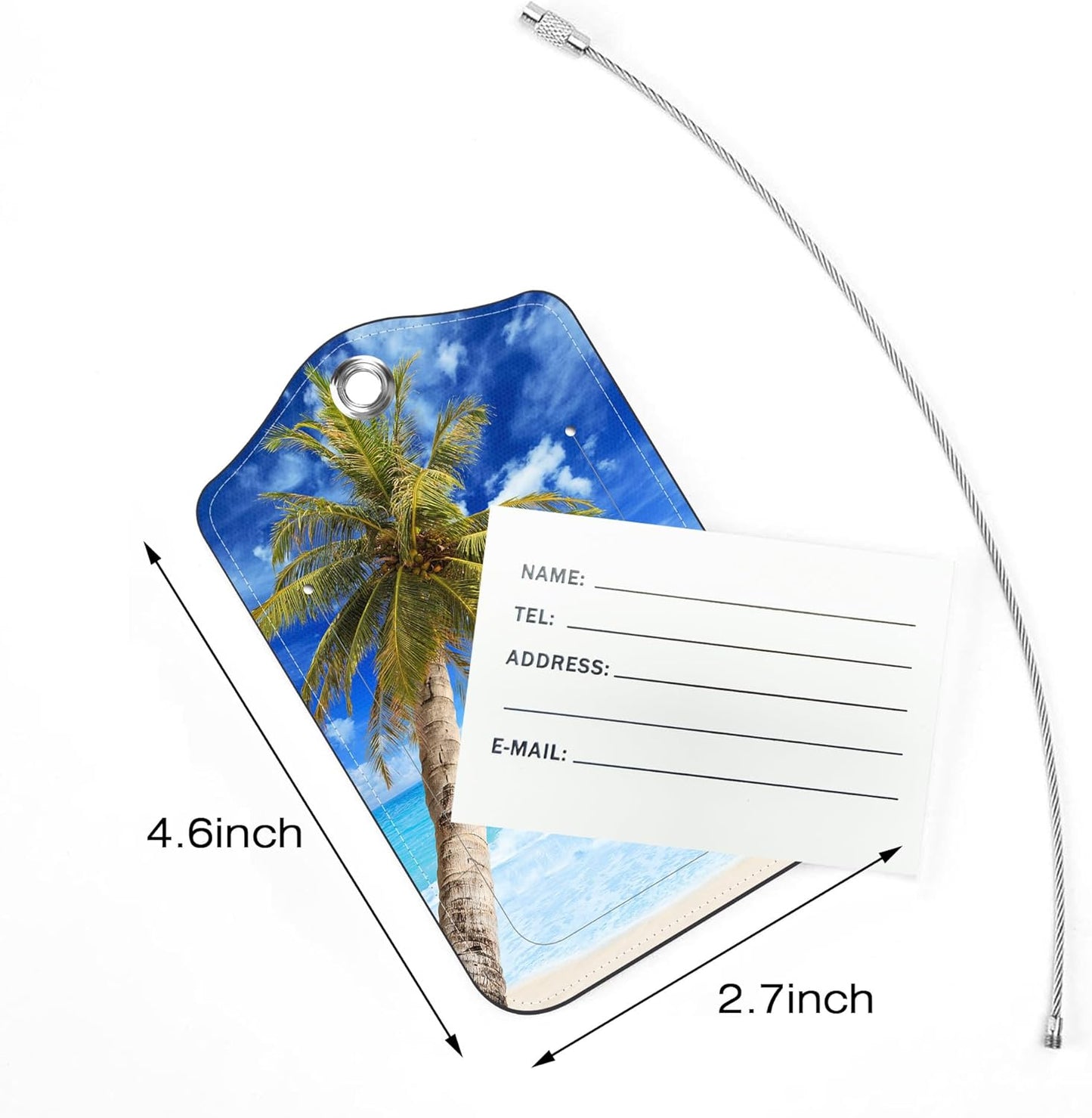 2 Pack Luggage Tags for Suitcase,Tropical Palm Trees PU Leather Idea Baggage Tag with Name Labels Privacy Cover Metal Ring Men and Women Travel Cruise Labels