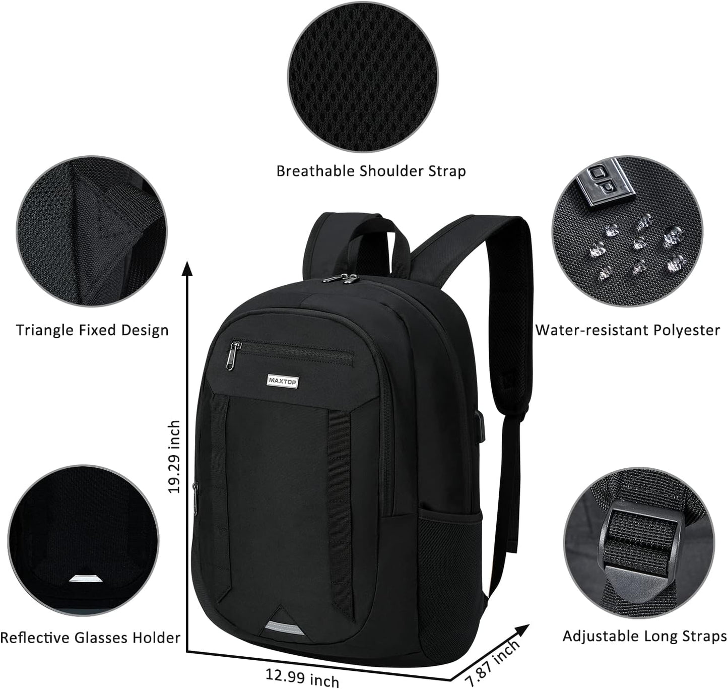 MAXTOP Travel Laptop Backpack Business Backpacks with USB Charging Port Water Resistant School College Bookbag