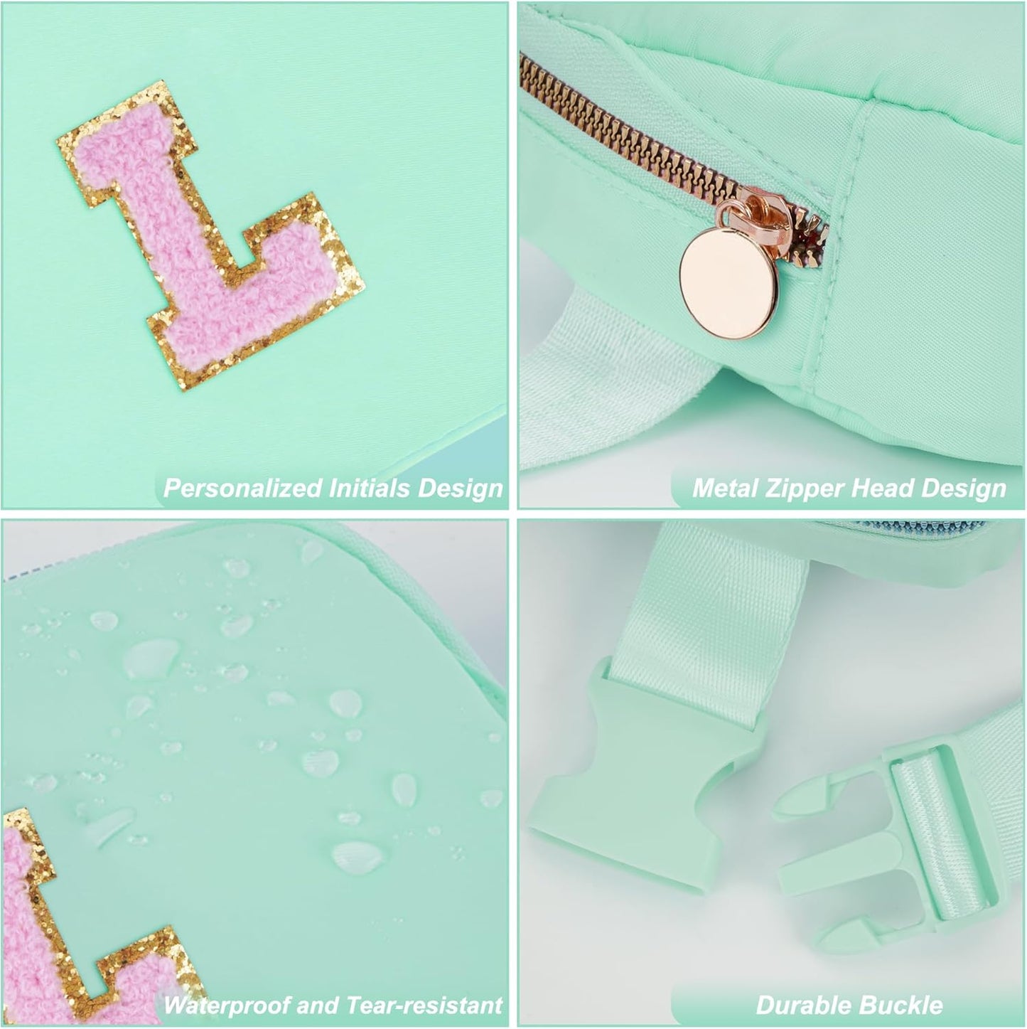 Belt Bag Fanny Pack Crossbody Bags with Initials Letter Patch Cute Stuff Birthday Gifts for Teenager Girls Trendy Stuff for Teens | Light Green,L