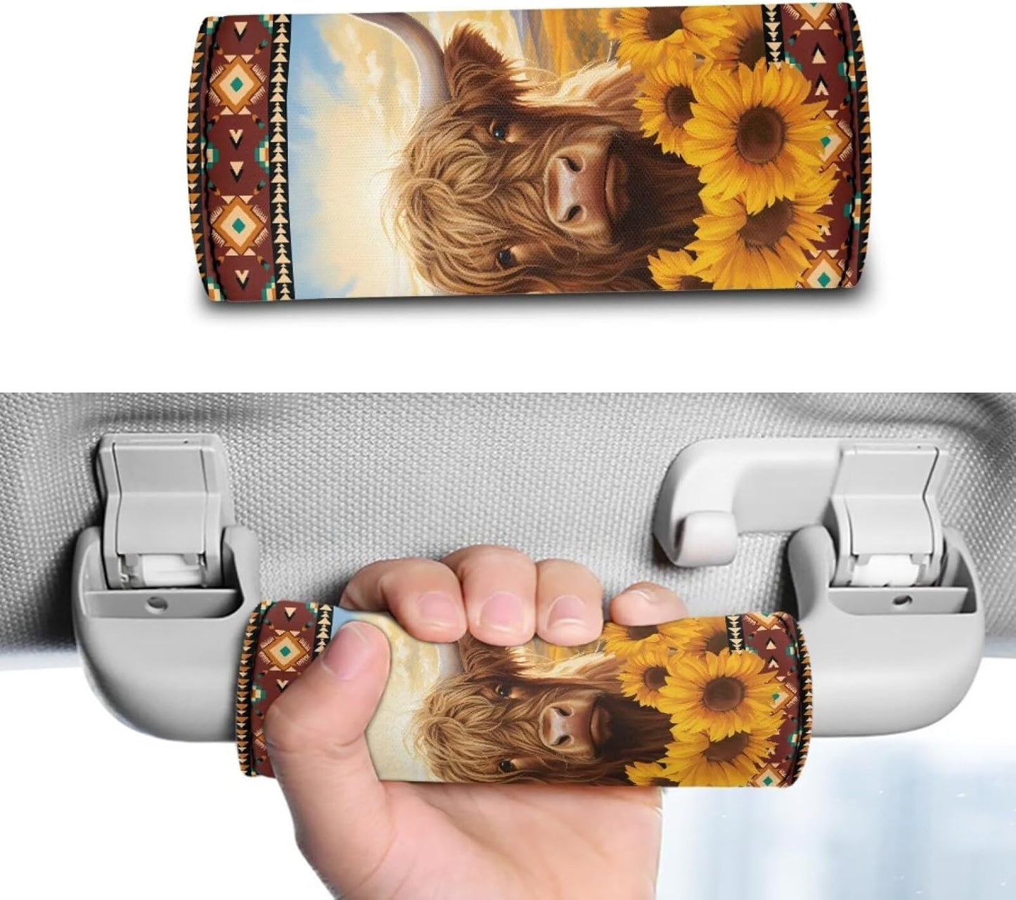 Highland Cattle Sunflower Luggage Identifier for Suitcase Set of 2 Portable Handle Cover Reusable