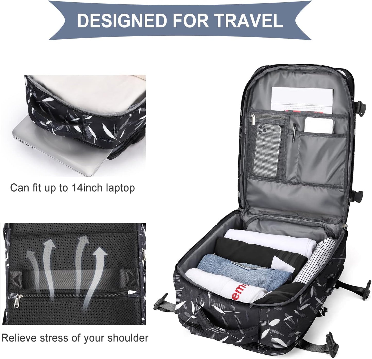 WONHOX Large Travel Backpack Carry on Flight Approved Laptop Work Business Backpack for Women Men Mochila de Viaje