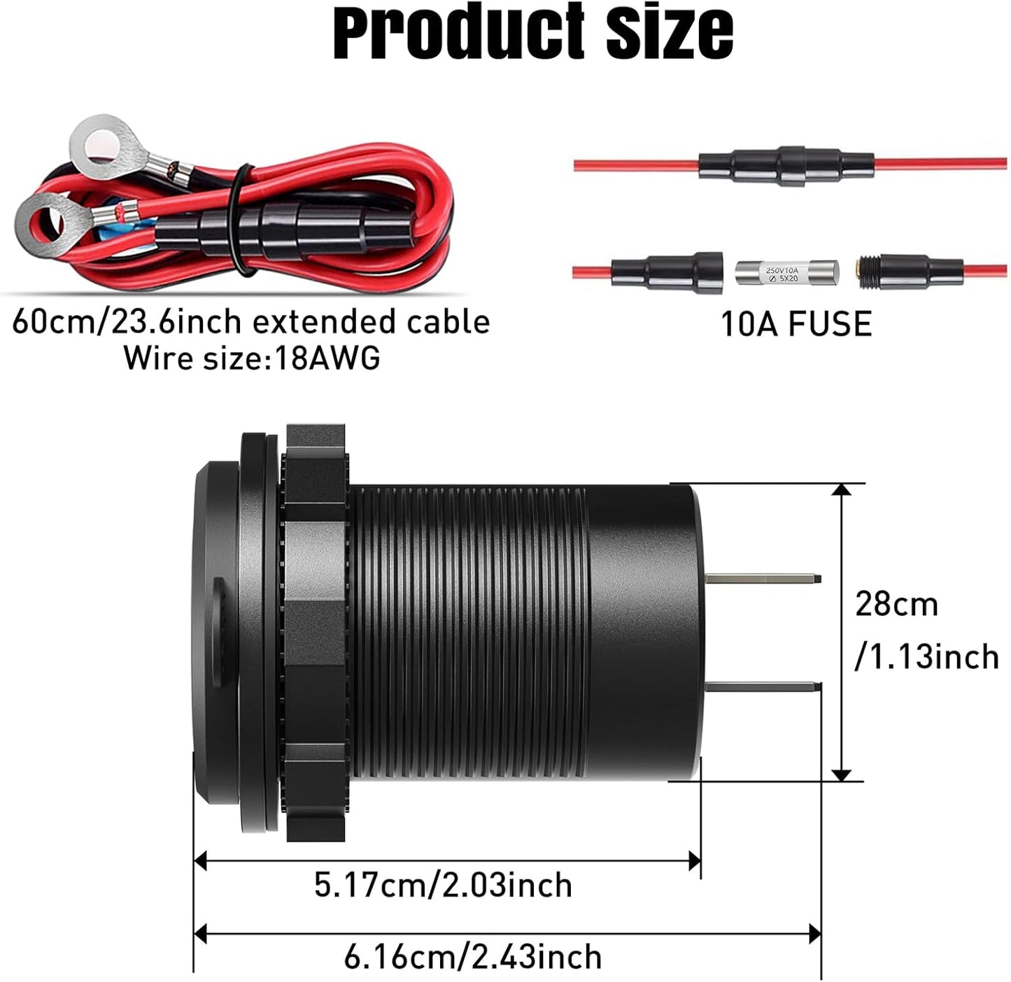 2PACK 90W Dual PD & Dual Quick Charge 3.0 Qidoe USB C 12V Outlet,4 Port with Power Switch, Car Charger Socket for RV Boat Marine Truck Motorcycle