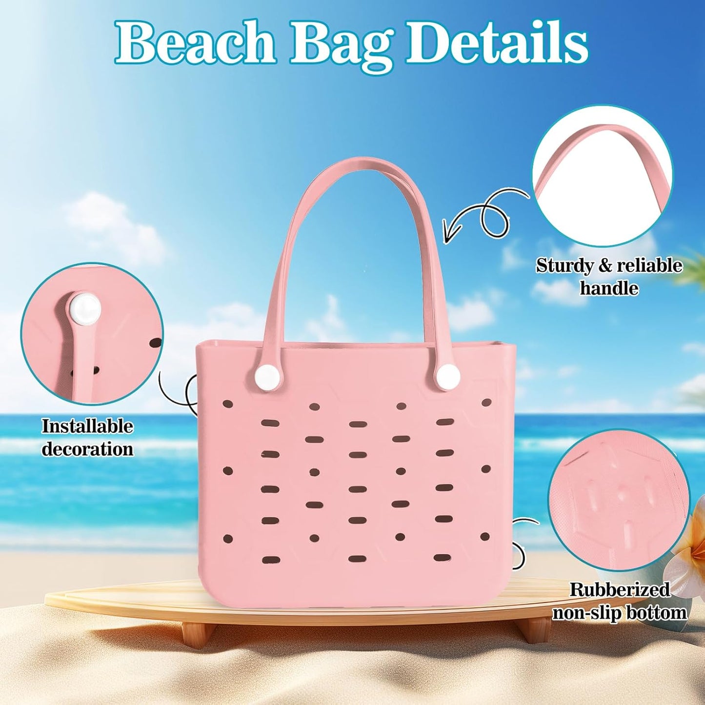 Medium Rubber Beach Bag for Men & Women, Large Capacity Rubber Travel Tote Bag for the Beach Boat Pool