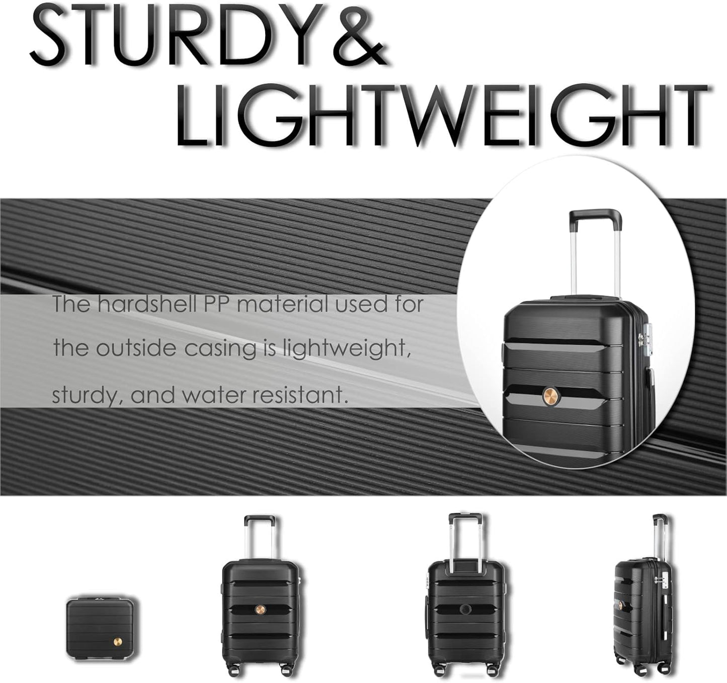 Somago 20 Inch Carry On Luggage Sets Hardside Suitcase with Double Spinner Wheels and TSA Lock YKK Zipper (Classic Black,14/20)