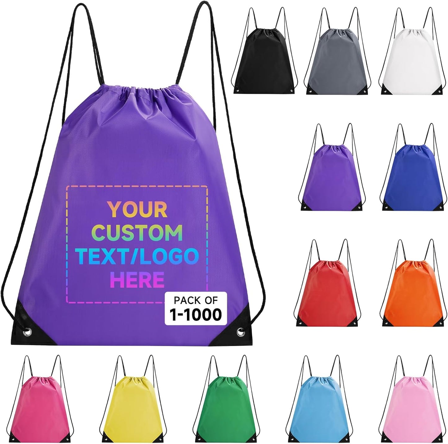 Custom Drawstring Bags With Logo, 1000 Pack Personalized Text Drawstring Backpack Bulk Great for
