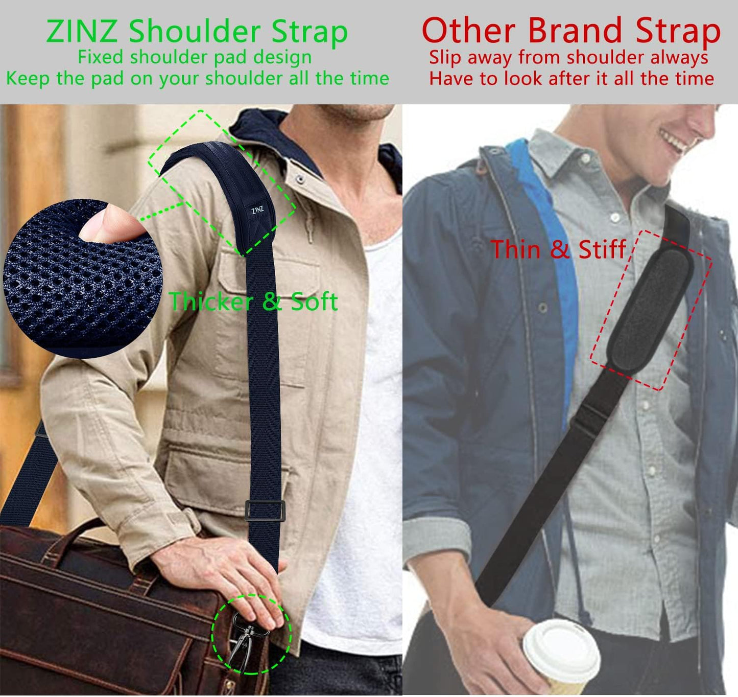ZINZ 79 inch Shoulder Strap, Extra-thick Fixed Cushion Pad and Dual Clasps Universal Replacement Strap with Metal Swivel Hooks for Laptop Bags, Luggage Bags, Camera, Crossbody (200cm,Blue)