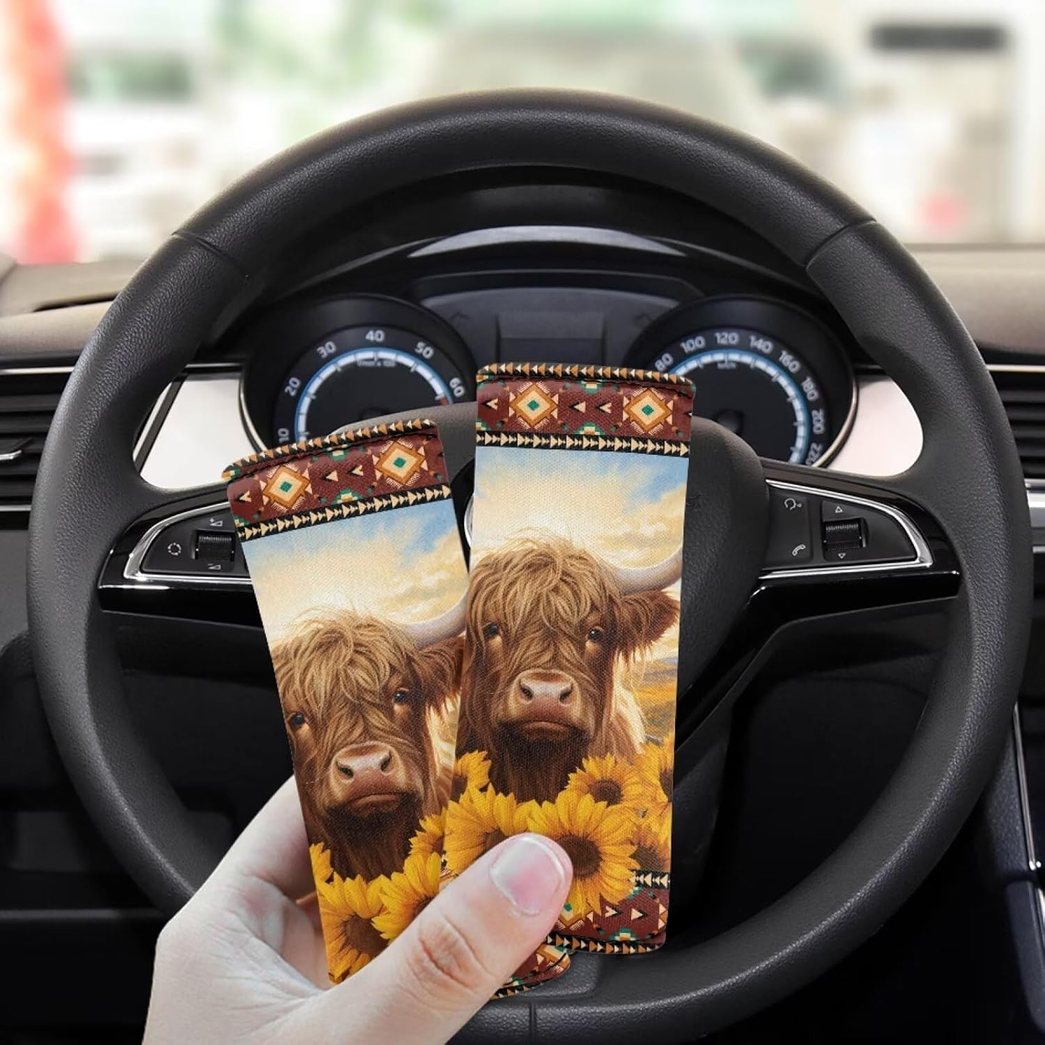 Highland Cattle Sunflower Luggage Identifier for Suitcase Set of 2 Portable Handle Cover Reusable