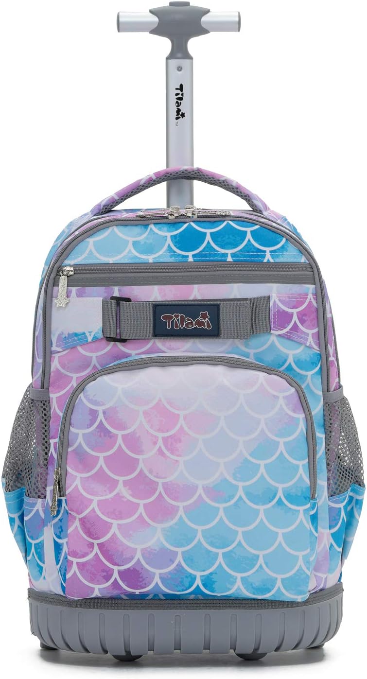 Rolling Backpack 19 inch Wheeled LAPTOP Boys Girls Travel School Student Trip… (Mermaid Tail)
