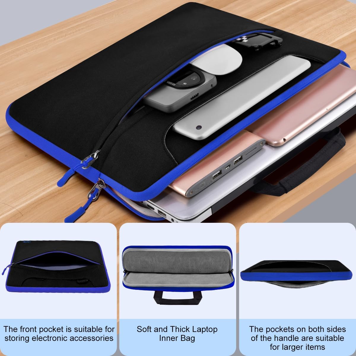 Laptop Case 13.3 inch Shoulder Bag, Computer Slim Briefcase with Strap Compatible with MacBook Air/Pro 13 / Pro 14, XPS 13/14, HP Dell ASUS Lenovo and Most 13-14 inch Notebooks,Black blue