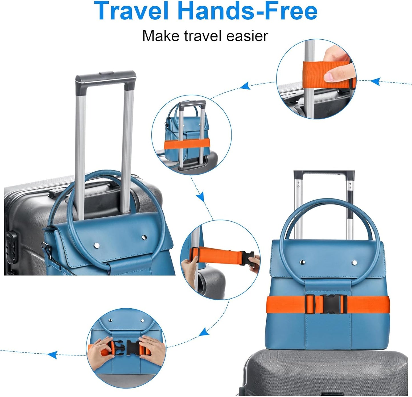 4 Pack Luggage Straps for Suitcases TSA Approved, Travel Belt, Suitcase Strap, by Hiuysid (Orange)