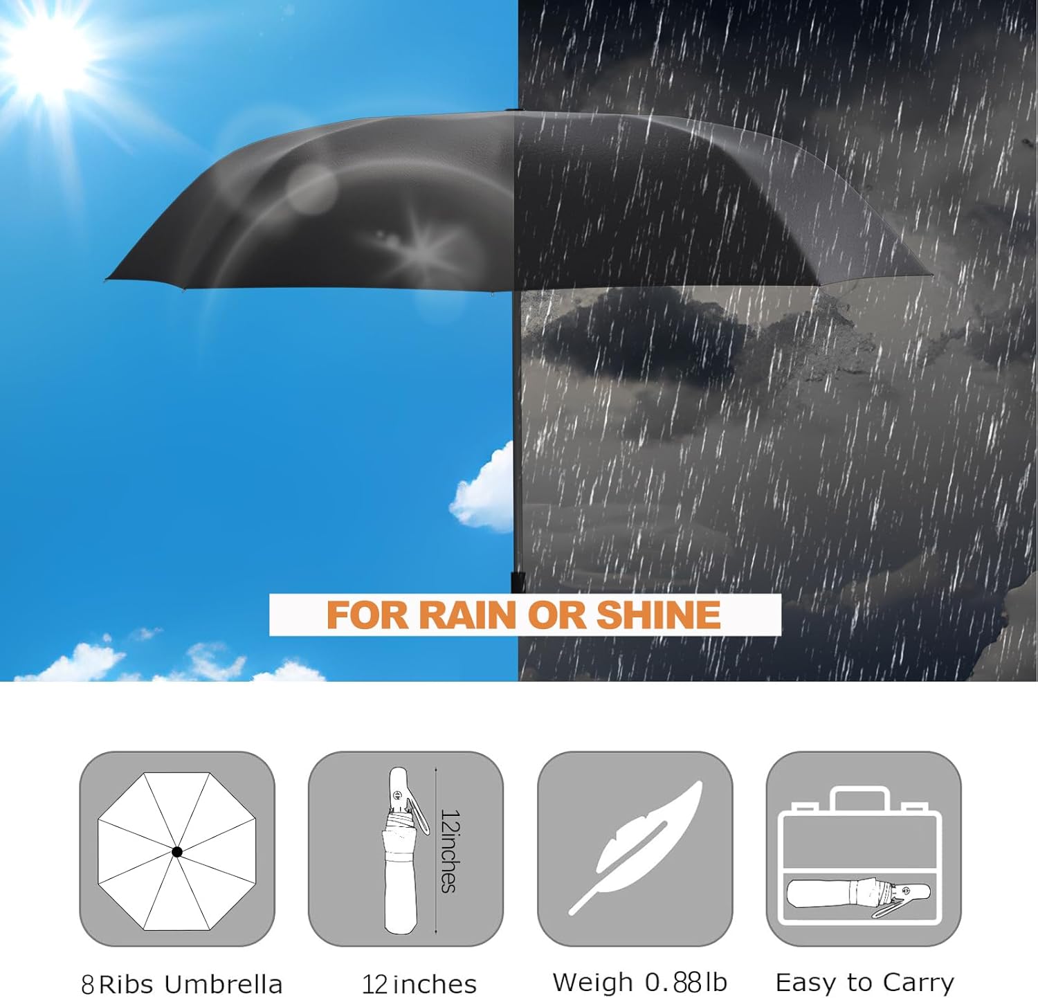 Small Compact Travel Automatic Folding Umbrella for Women, Portable Lightweight, Rain, Wind, UV Sun