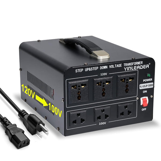 Yinleader 120V to 100V US to Japan Voltage Converter Step Down/Up Transformer for Japanese Industrial or High-Power Use in US(5000W)