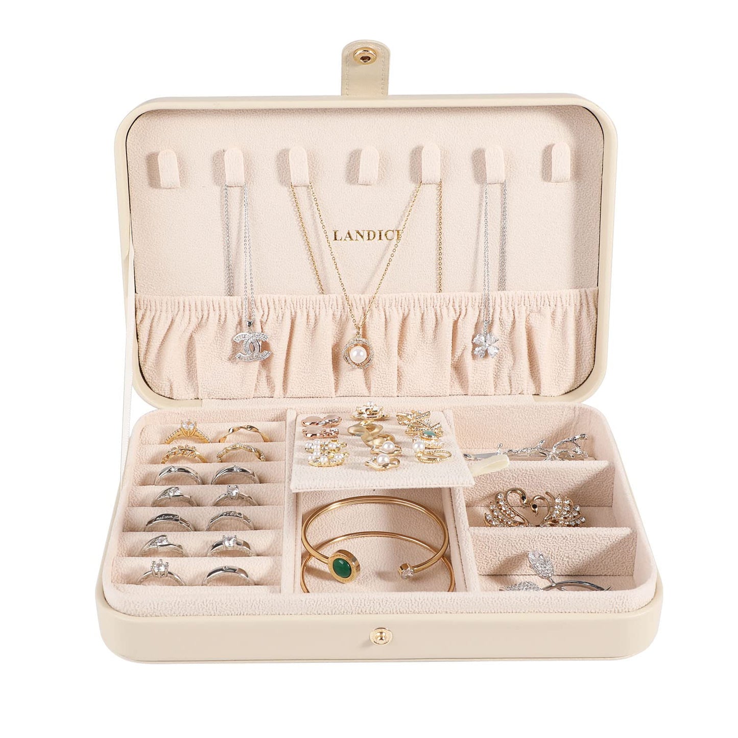 LANDICI Small Jewelry Box for Women Girls, PU Leather Travel Jewelry Case, Portable Jewelry