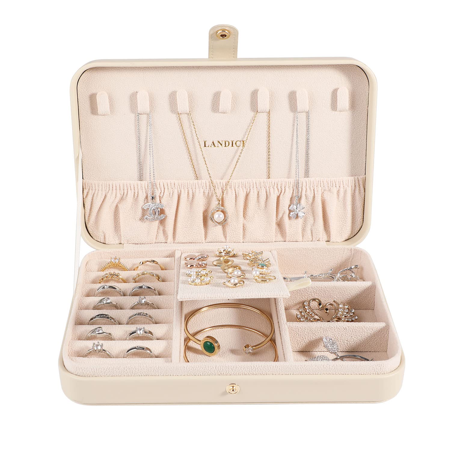 LANDICI Small Jewelry Box for Women Girls, PU Leather Travel Jewelry Case, Portable Jewelry