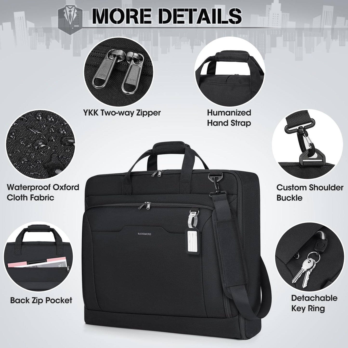 RAINSMORE Garment Bags for Travel Carry On Garment Bag for Hanging Clothes, Suit Bag for Business