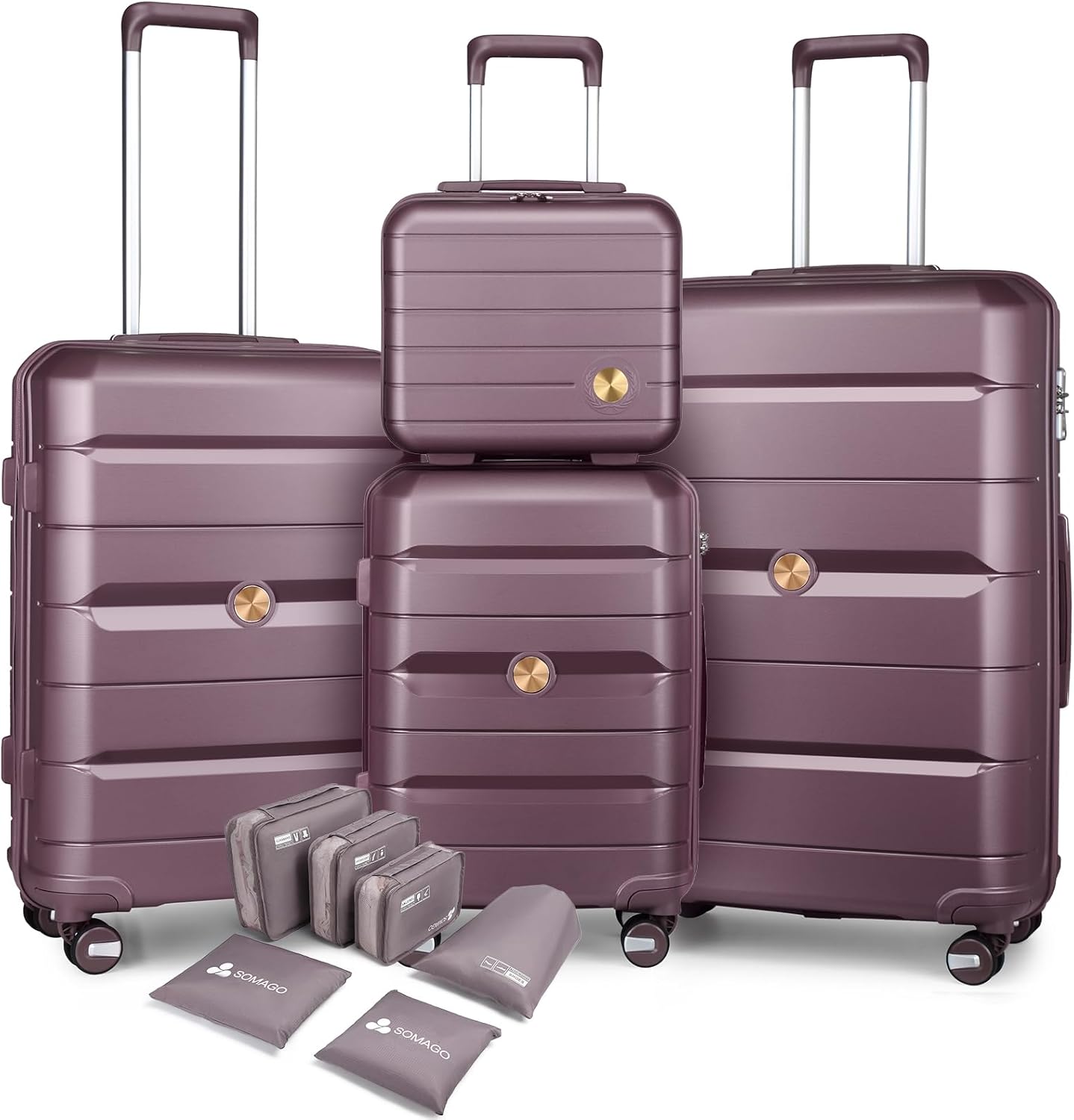 Somago Luggage Sets and Packing Cube Travel Set Lightweight Hardside Polypropylene Suitcases with Double Spinner Wheels and TSA Lock,Elegant Purple