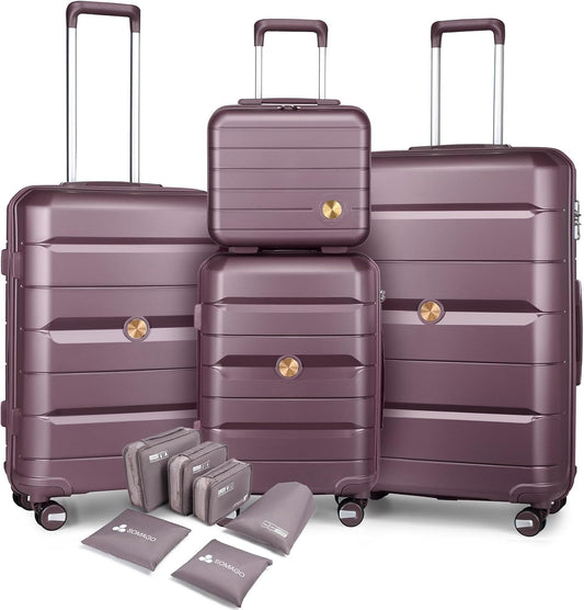 Somago Luggage Sets and Packing Cube Travel Set Lightweight Hardside Polypropylene Suitcases with Double Spinner Wheels and TSA Lock,Elegant Purple