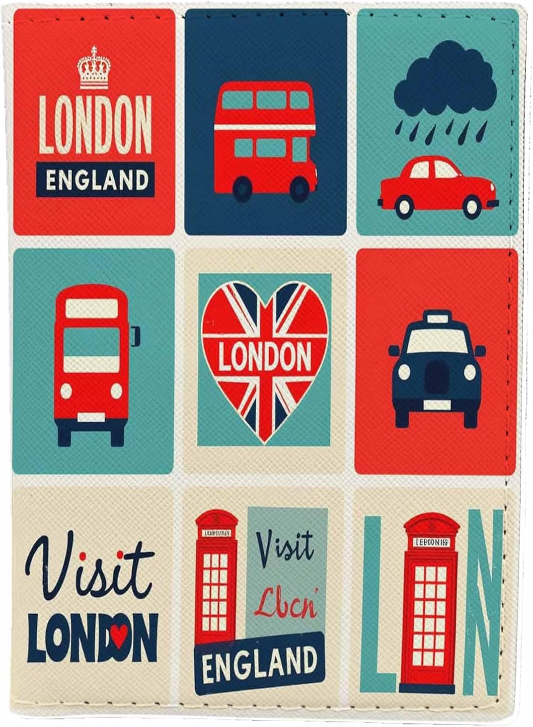 London Symbols Passport Holder for Travel Brtish England Flag Heart Design PU Leather Passport Cover Wallet Cute Passport Card Holder for Women and Men
