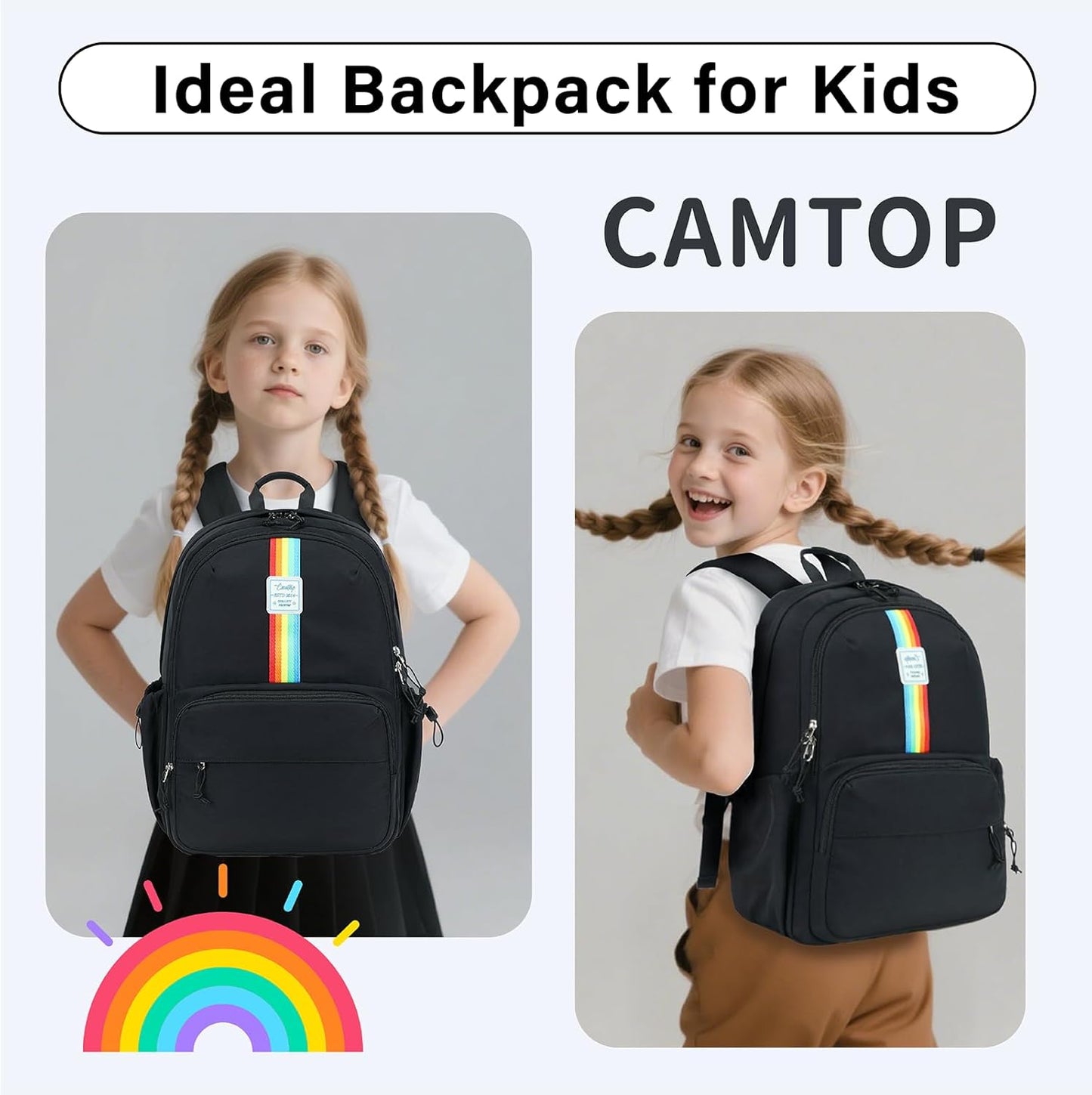 CAMTOP School Backpack for Girls, Kids Backpack for Elementary Middle Ages 8-10 Fit 15.6 Inch