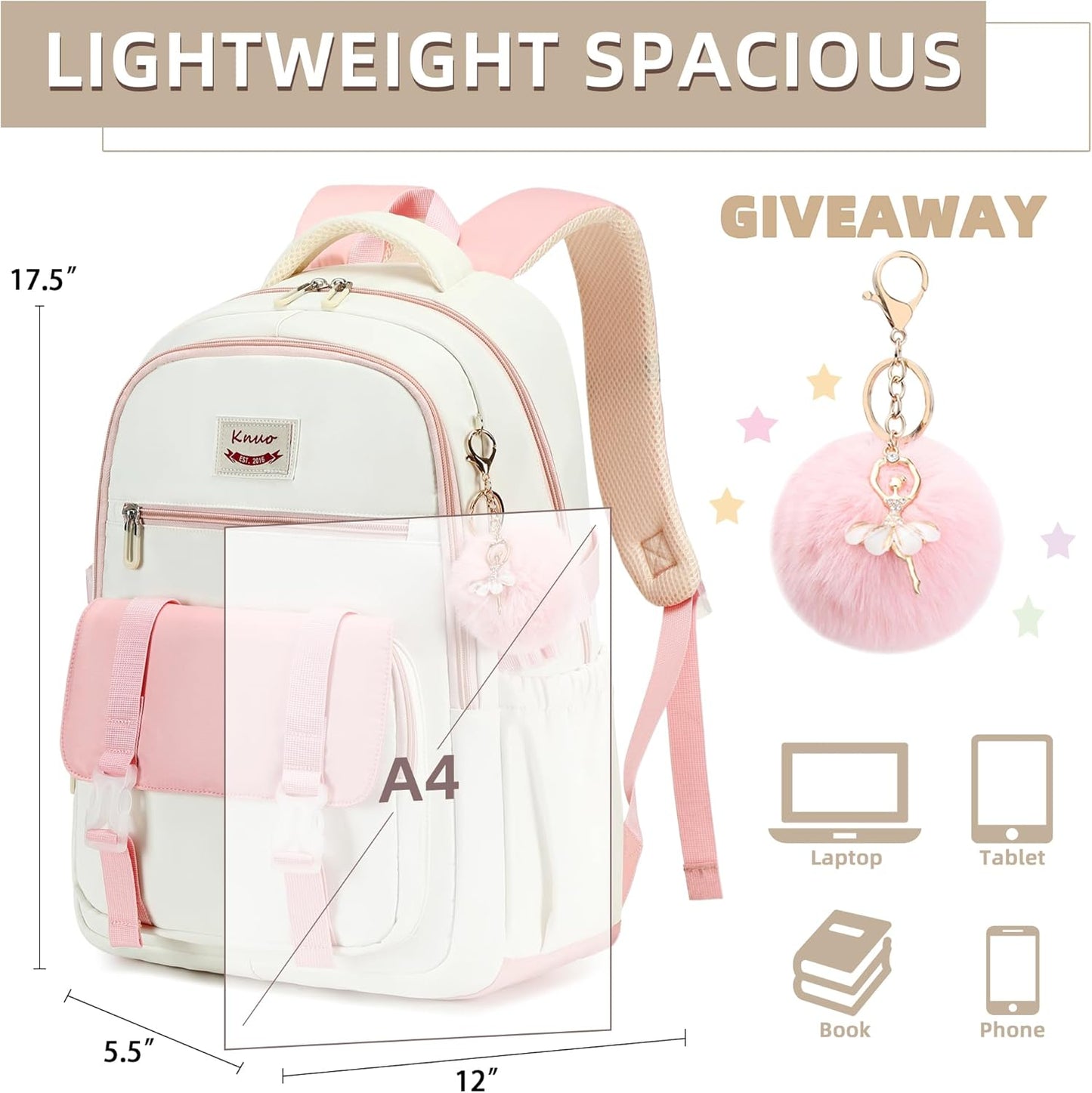 School Backpack for Teen Girls College Backpacks for Women Students Bookbag Large 15.6 Inch Laptop Bags Kids Kindergarten Elementary Middle School Bag Anti Theft Daypack Travel Back Pack Pink