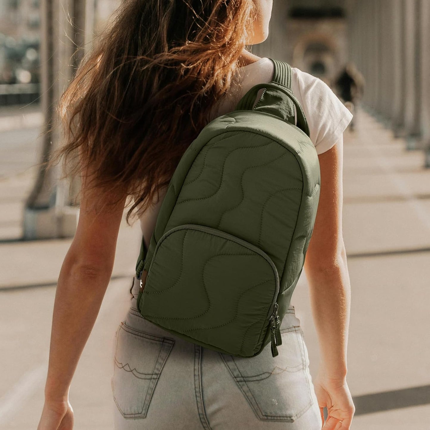 tomtoc 10L Puffy Sling Bag Backpack for Women Trendy, Quilted Padded Crossbody Bag for 11-inch iPad, iPad Air M3/M2, iPad Pro M5 2025/M4, Nintendo Switch 2, Lightweight Puffer Travel Chest Bag Daypack