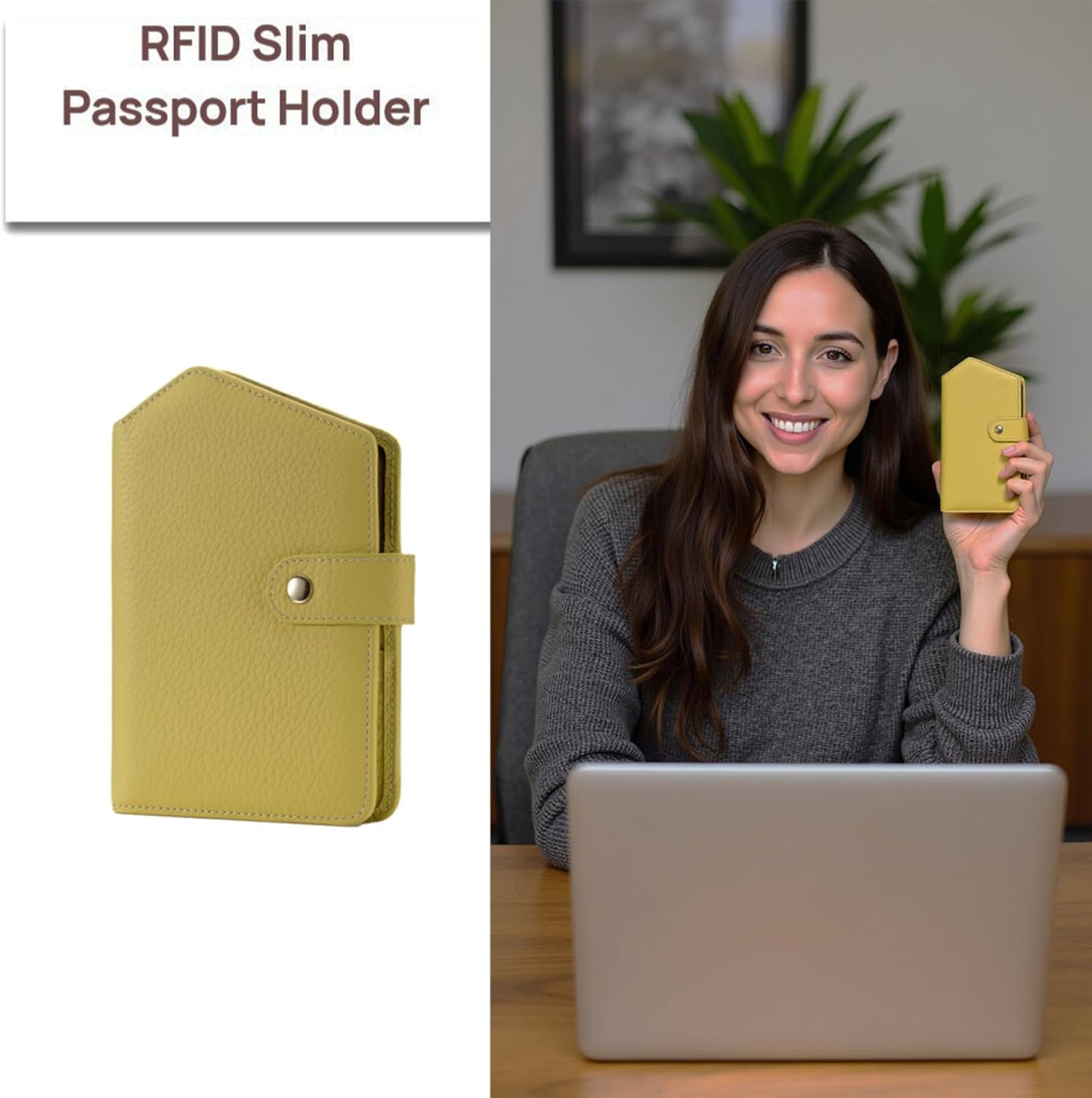 Cute RFID Passport Wallet for Women Leather Slim Passport Holder Travel Wallet Cover with Zipper Coin Purse, Credit Card, Sim and Tticket Slots (Yellow)