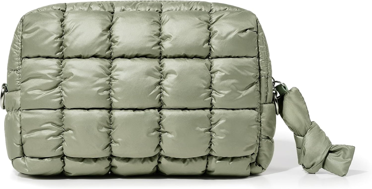 Yarnic Quilted Makeup Bag Cosmetic Bag, Travel Toiletry Bag for Women, Cute Makeup Bag Organizer Puffer Makeup Pouch (M, Sage Green)
