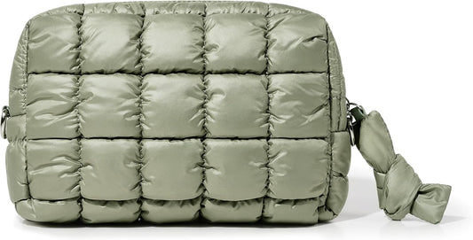 Yarnic Quilted Makeup Bag Cosmetic Bag, Travel Toiletry Bag for Women, Cute Makeup Bag Organizer Puffer Makeup Pouch (M, Sage Green)