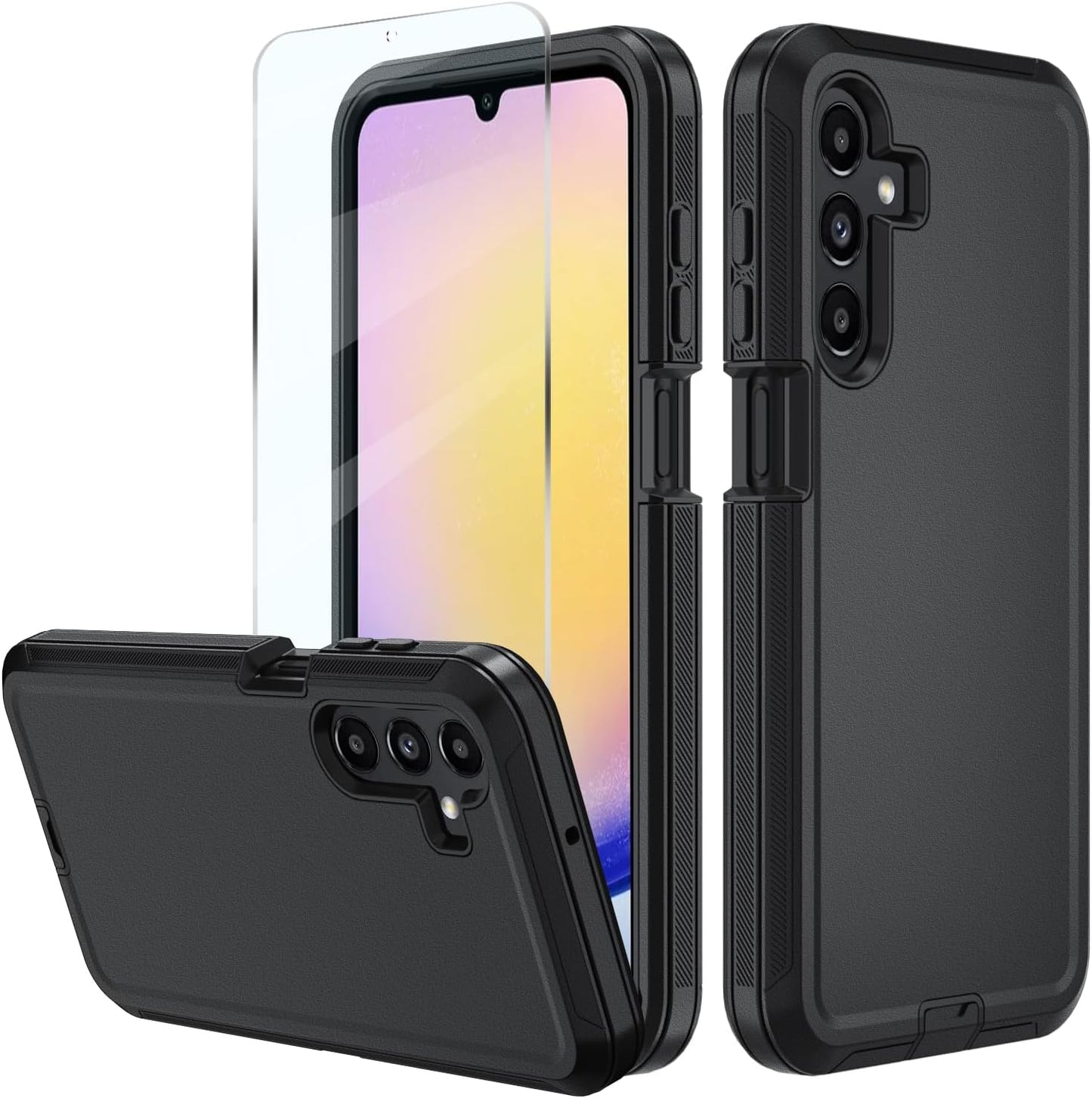 for Samsung Galaxy A17 5G case,A16 5G Heavy Duty case,with A Tempered Glass Screen Protector, [Military Grade Protective ] [Shockproof] [Dropproof] [Dust-Proof],for Galaxy A17 / A16(Black)