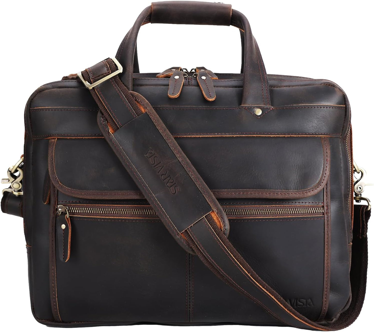 STAR VISTA Scala Pro 16-18" Messenger Bag, Full Grain Leather Briefcase, Triple Compartments, YKK Zippers, Multiple Colors