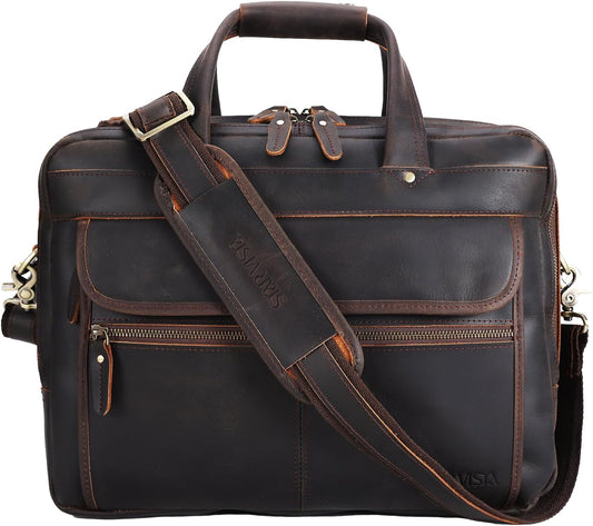 STAR VISTA Scala Pro 16-18" Messenger Bag, Full Grain Leather Briefcase, Triple Compartments, YKK Zippers, Multiple Colors