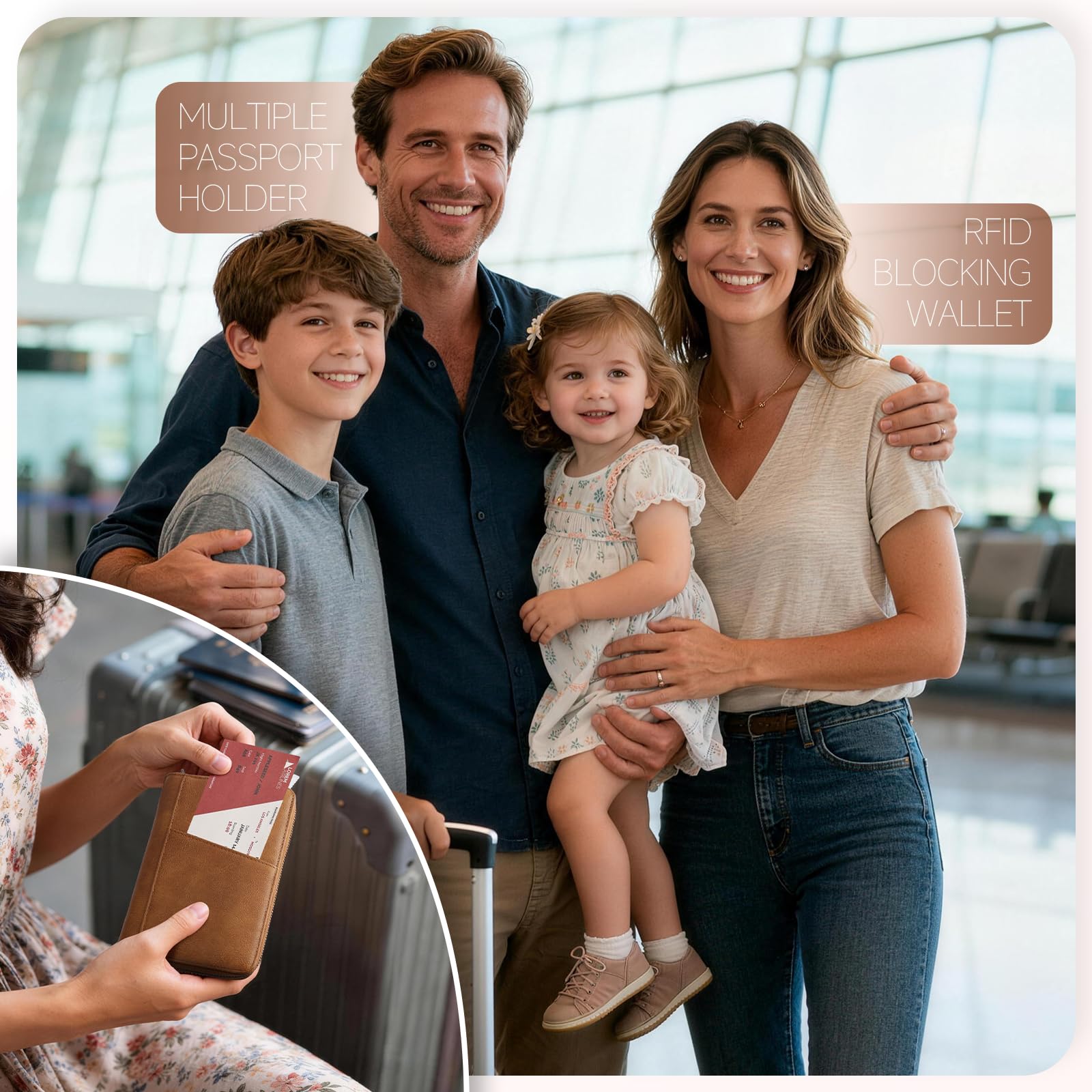 Likesing Family Passport Holder for 5, RFID Multiple Passport Holder-Brown