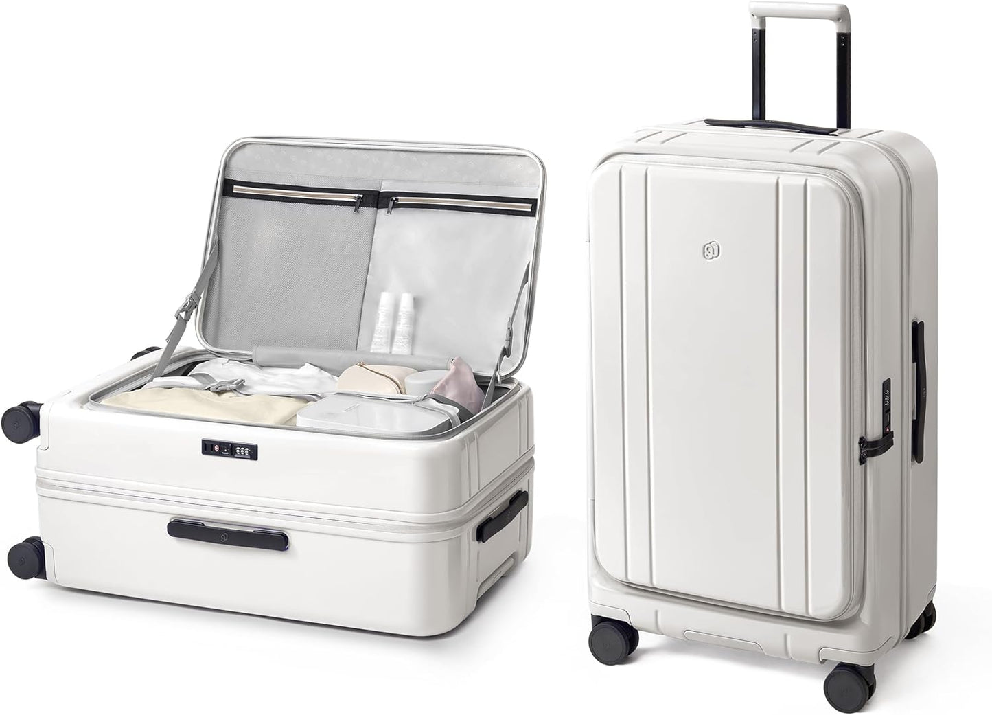NINETYGO Medium Checked Luggage 24 Inch, Top Opening Luggage Checking In Luggage, Expandable, PC Hard Shell, Larger Capacity Checked, TSA Lock, 360° Spinner Wheels (White, Hobo Pro)