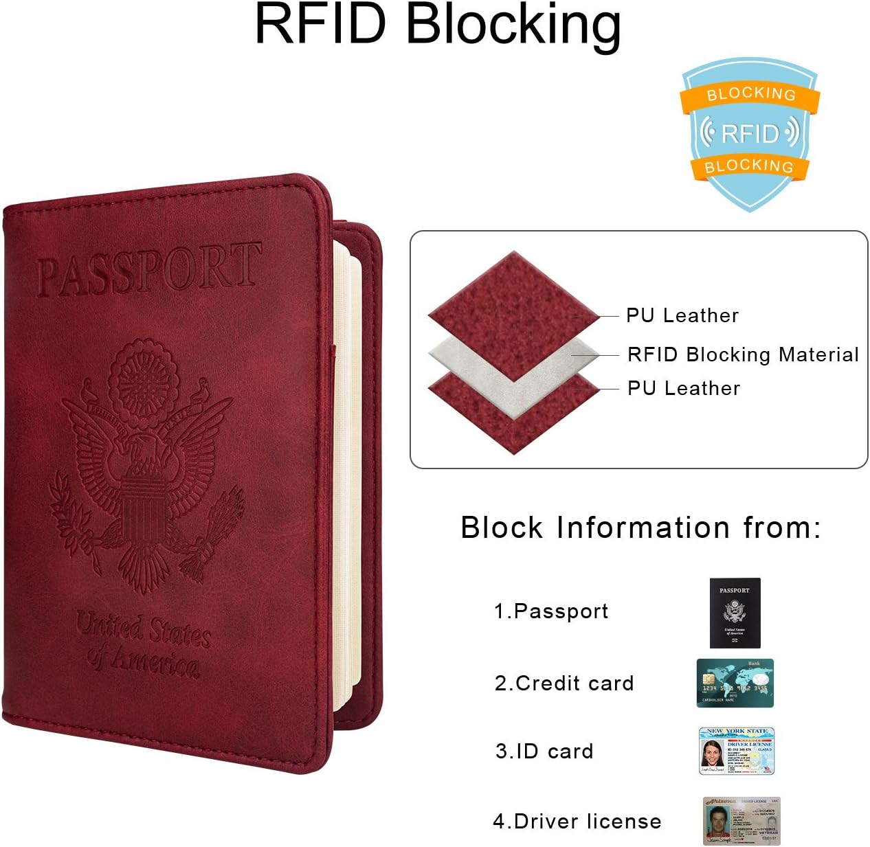 WALNEW Passport Holder for Travel, RFID Passport Cover Wallet for Women Men, PU Leather Passport Book Card Holder Case with Pen, Travelling Essentials for Flying