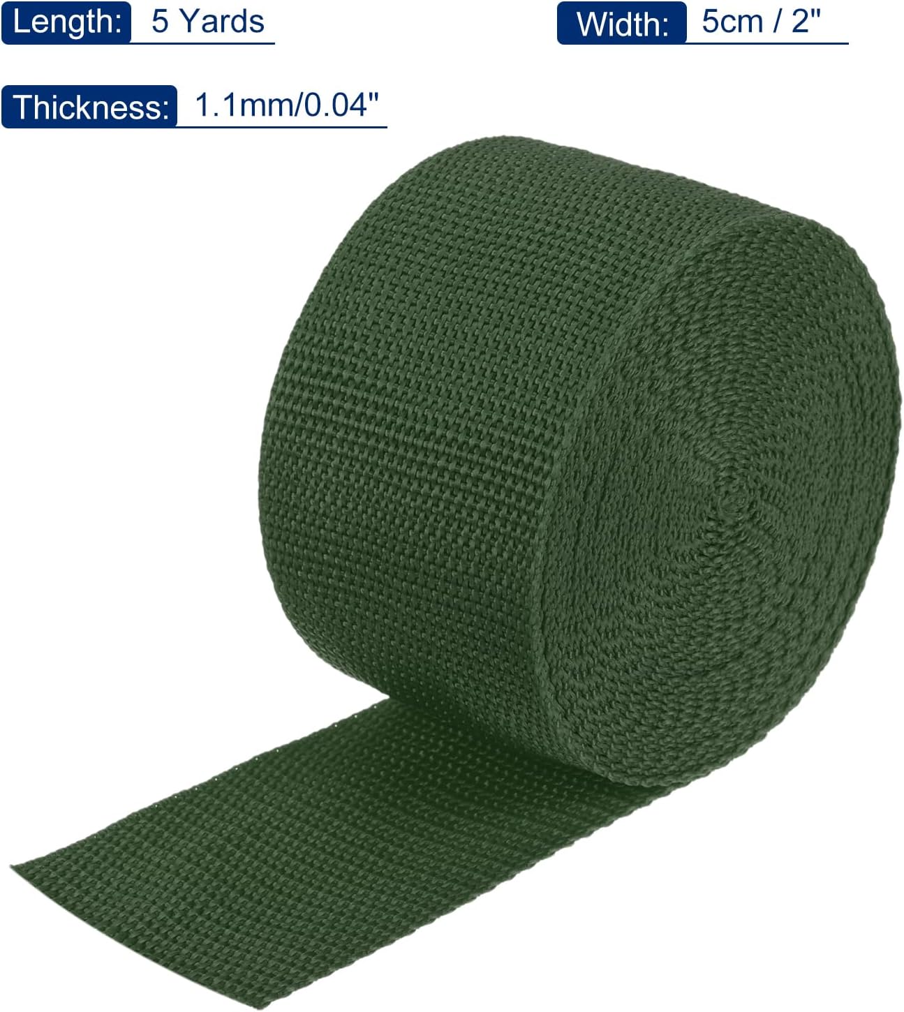 MECCANIXITY Lightweight Polypropylene Webbing Strap 2" 5 Yard Backpack Strapping Band Army Green for Outdoor Luggage Cargo Straps
