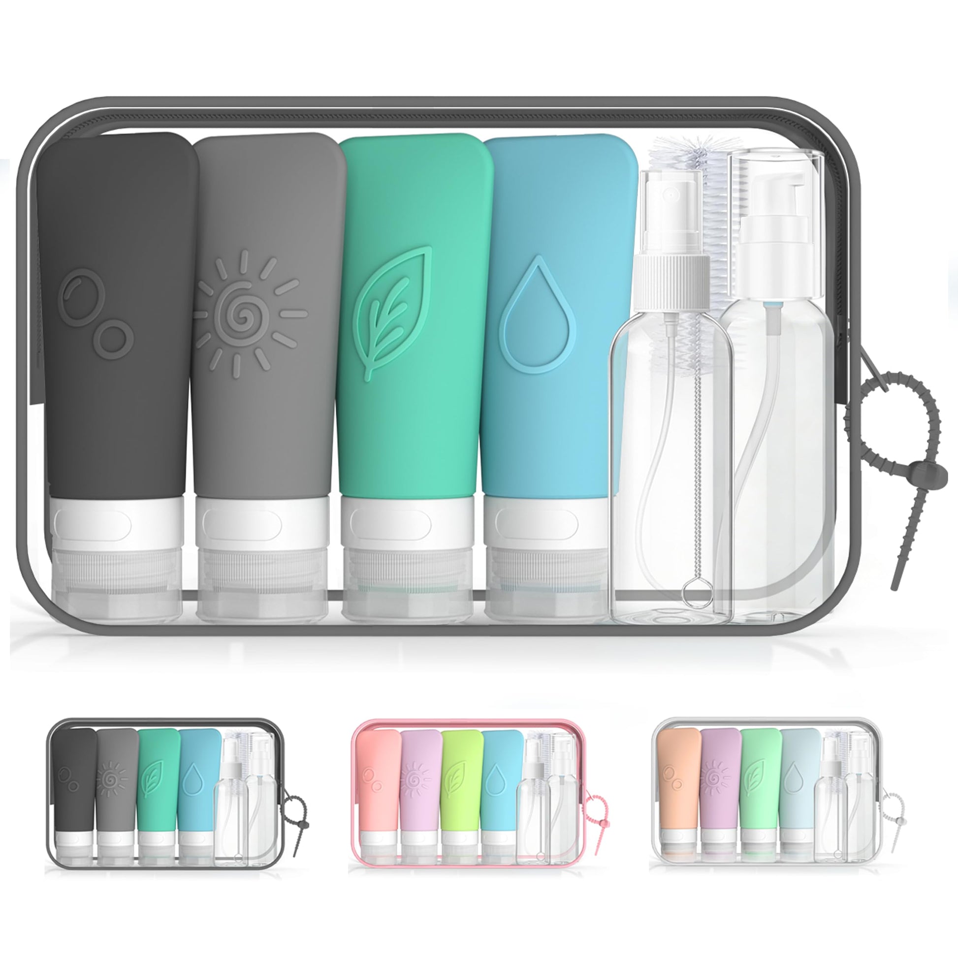 KLKE 16-Piece Silicone Travel Bottles Set – TSA Approved Leakproof Toiletry Kit with Flat