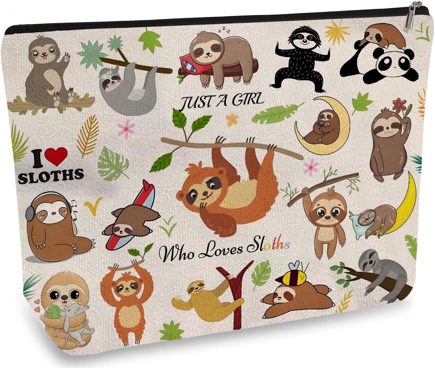 DOOX Sloth Makeup Bags with Lining, Funny Cosmetic Bags Pencil Pouch - Double-Sided Print - Cute