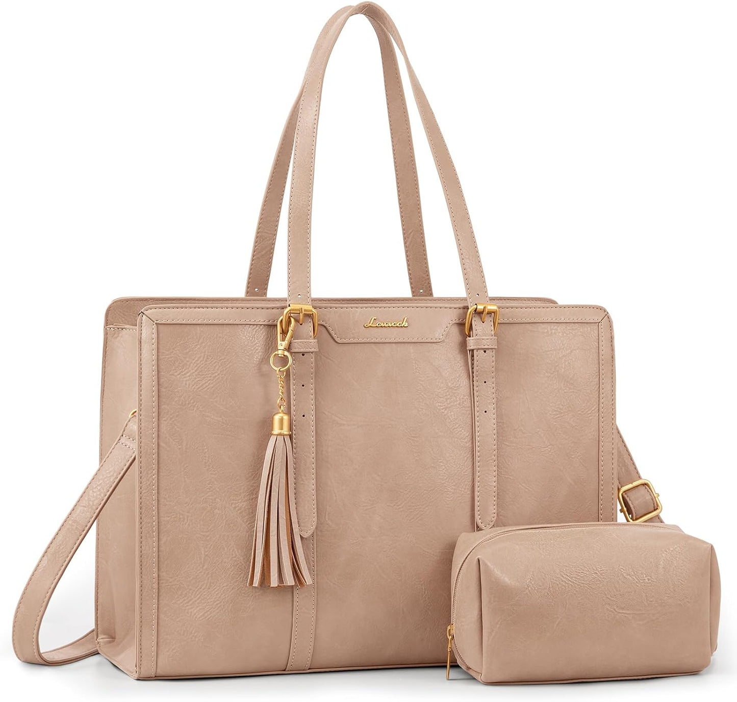 LOVEVOOK Laptop Bag for Women Vintage Leather Work Tote 15.6 inch Large Capacity Computer bag with Clutch Purse for Office, Travel, School, Casual