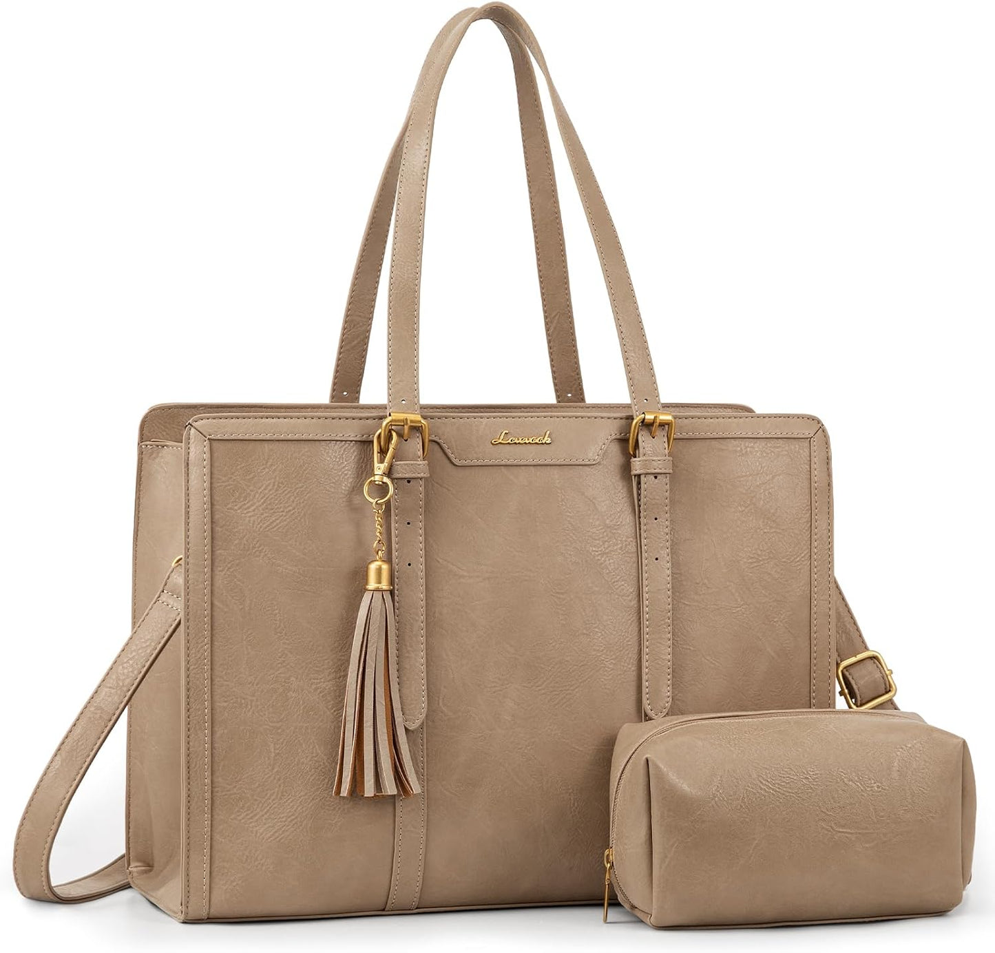 LOVEVOOK Laptop Bag for Women Vintage Leather Work Tote 15.6 inch Large Capacity Computer bag with Clutch Purse for Office, Travel, School, Casual