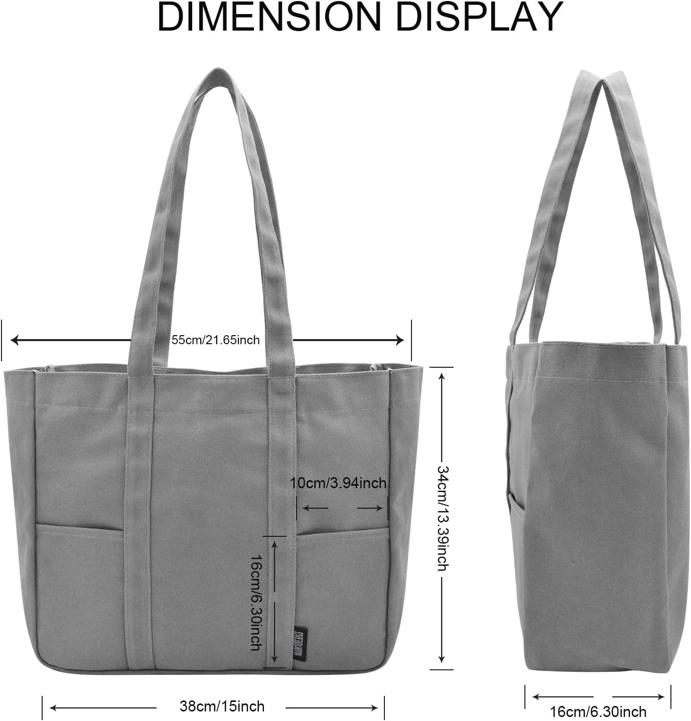 TeeYee Women's 20L Canvas Tote Bag Reusable Multi-Pocket Organizer for Travel Work Gym Shopping Large Shoulder Bag
