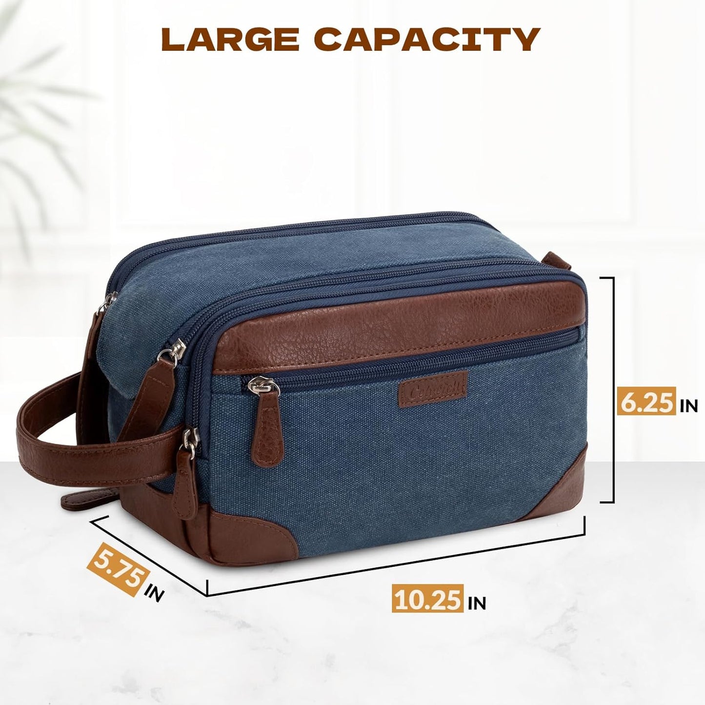 Travel Toiletry Bag for Men - Canvas Toiletries Bag with Multiple Pockets Large Hanging Travel Kit Bag for Toiletries Essentials Accessories - Navy Blue