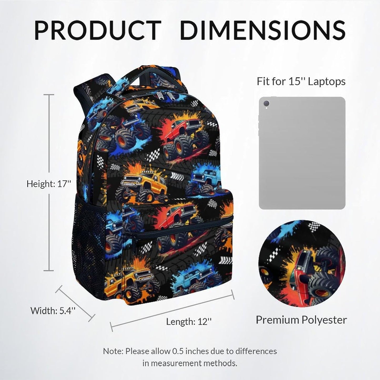 Toddler Backpack - Truck Backpacks for Boys - Kids Bookbag for School - Durable School Bag for Kindergarten/Preschool/Elementary(17 Inch)