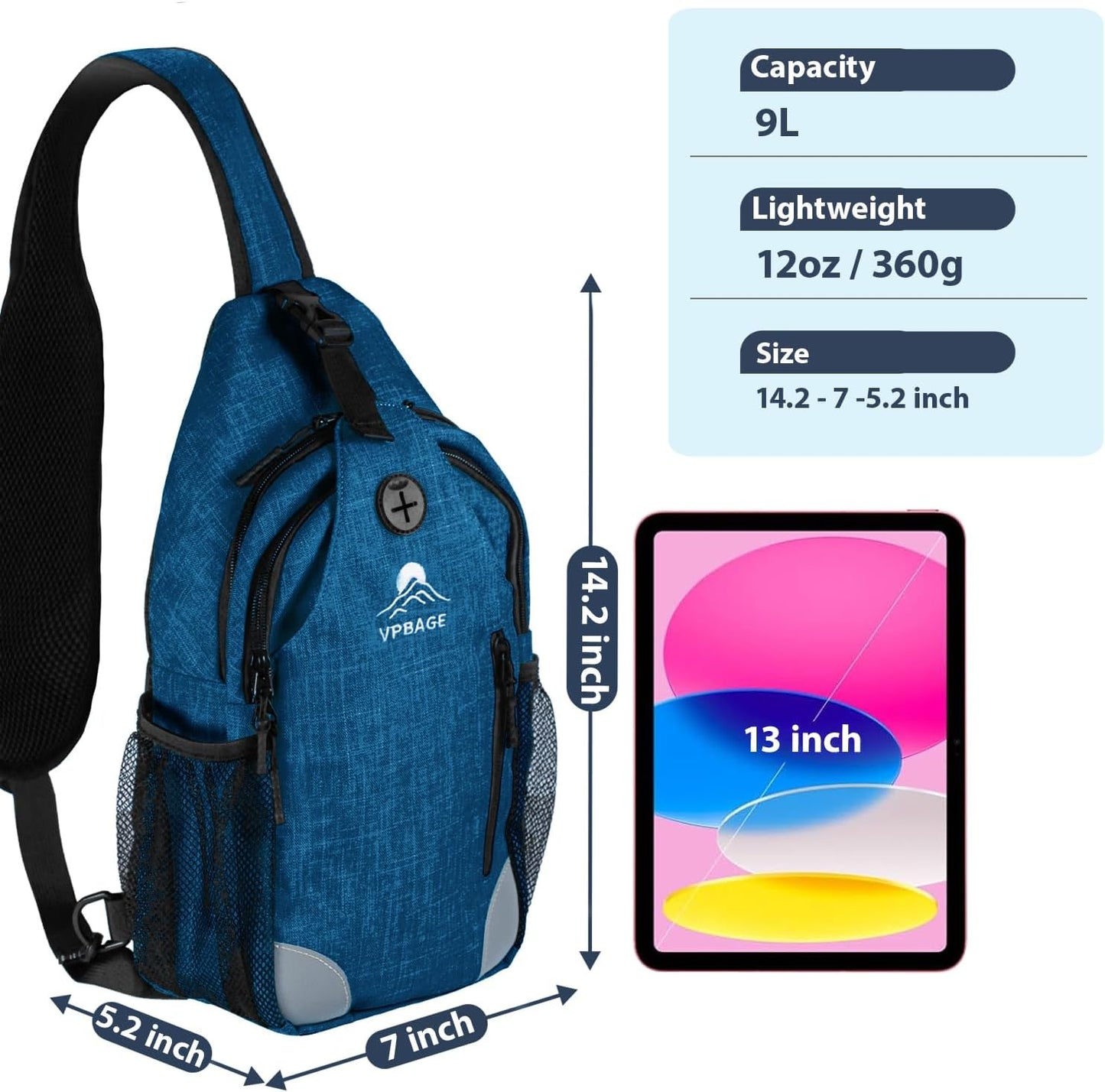 Sling Bag, Crossbody Bag for Men, Cross Body Hiking Backpack, Travel Daypack, Chest Pack with Chest Phone Holder