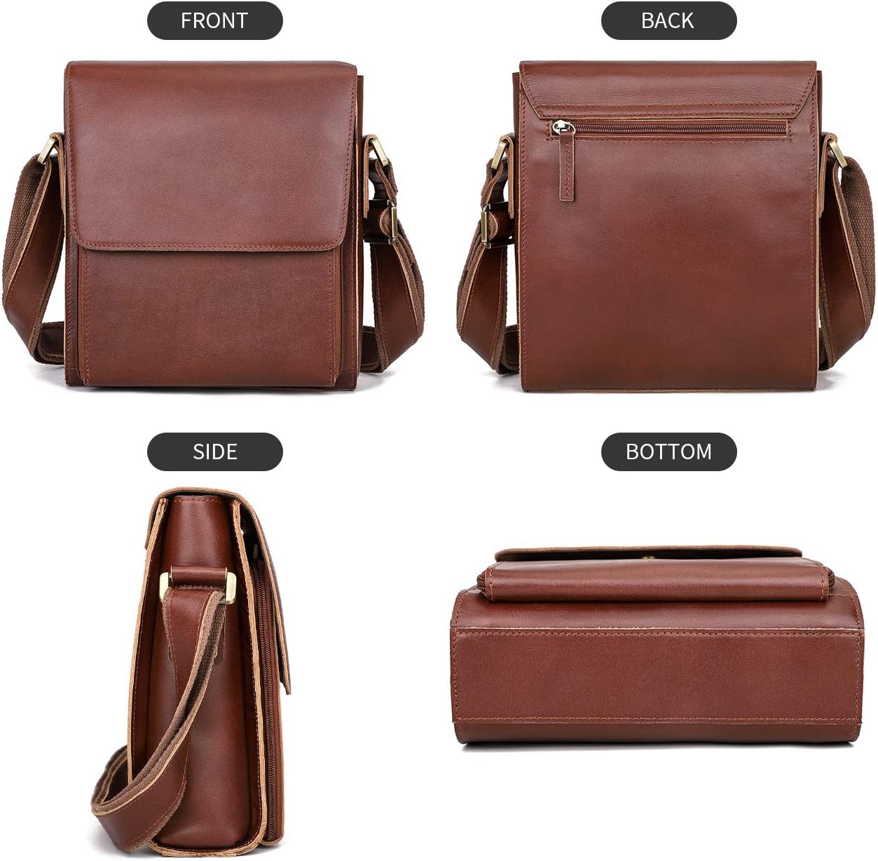 Augus Leather Messenger Crossbody Shoulder Bag for Men Work Business Casual Adjustable straps With
