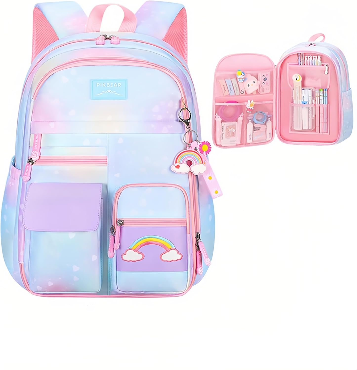 Gradient Kids Bookbag with Compartments - Cute Backpacks for Elementary School Girls